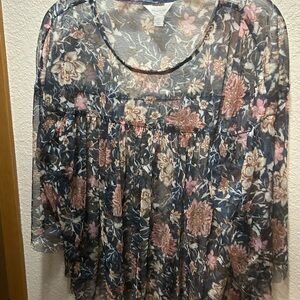 Belle Sky Floral Sheer Blouse - Blue and Pink